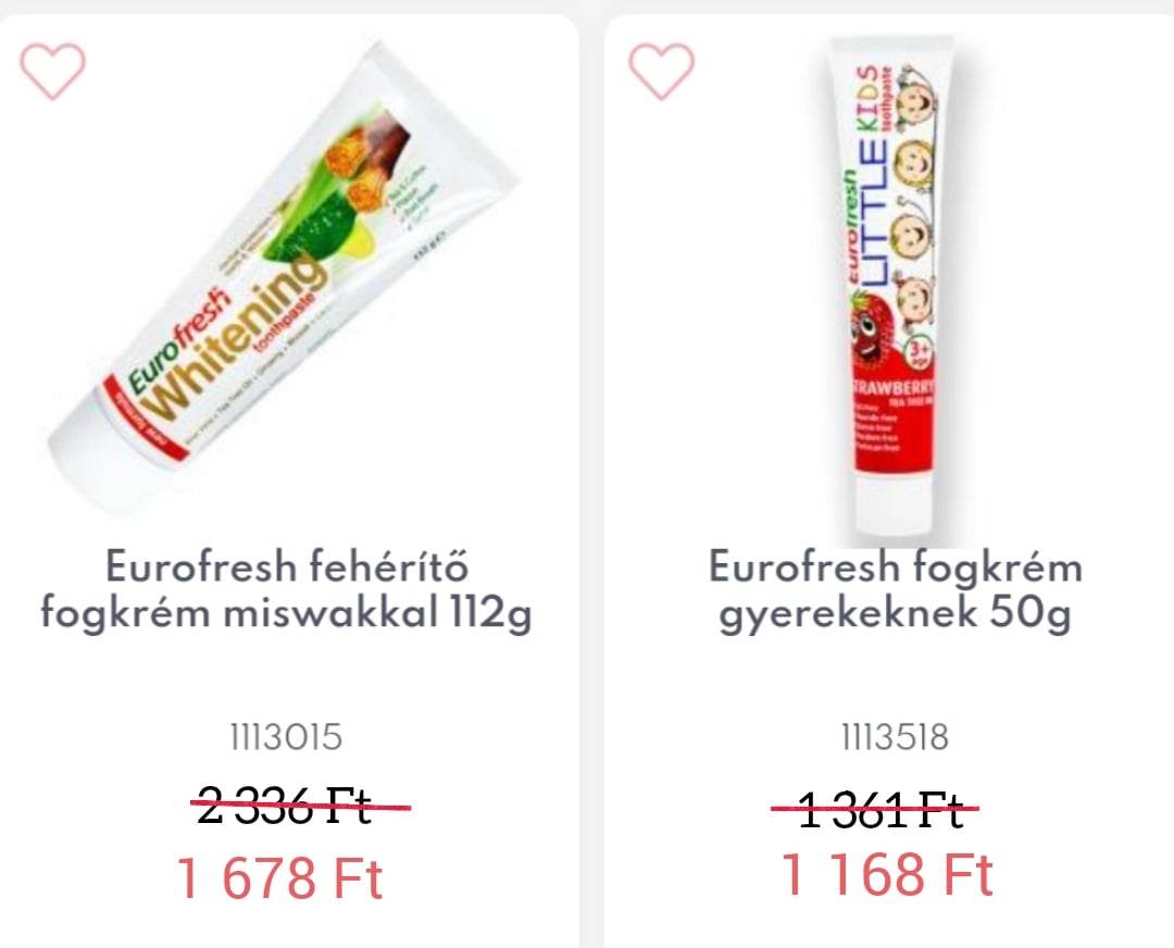  ➡️  🛒 Farmasi - Eurofresh fehérítő fogkrém miswakkal 112 g kód: 1113015  ➡️  🛒 Farmasi - Eurofresh fogkrém gyerekeknek 50 g kód: 1113518 👉 Akció 2023. december